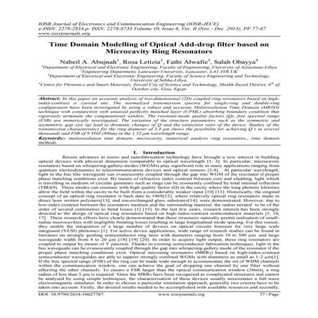 Time Domain Modelling of Optical Add-drop filter based on Microcavity Ring Re...
