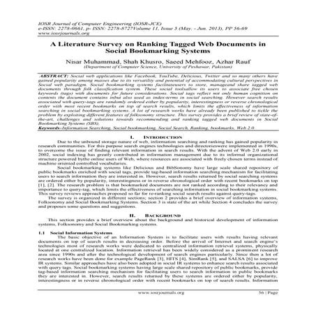 A Literature Survey on Ranking Tagged Web Documents in Social Bookmarking Sys...