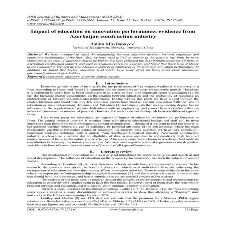 Impact of education on innovation performance: evidence from Azerbaijan const...