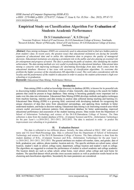 Empirical Study on Classification Algorithm For Evaluation of Students Academ...