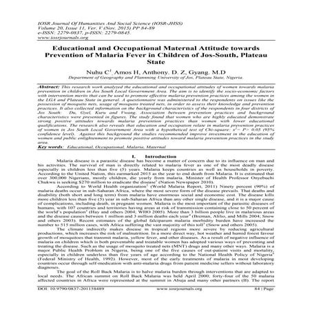 Educational and Occupational Maternal Attitude towards Prevention of Malaria ...