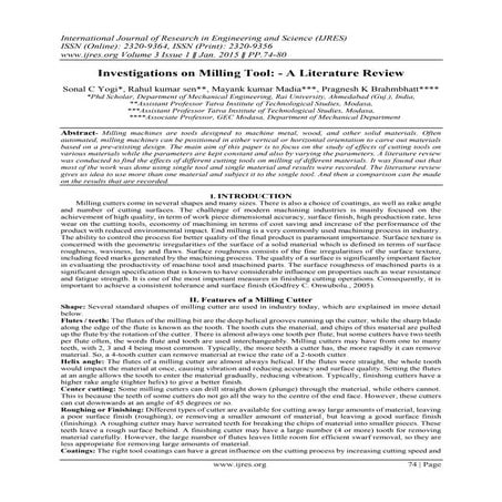 Investigations on Milling Tool: - A Literature Review