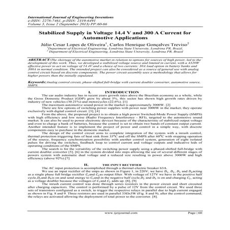 Stabilized Supply in Voltage 14.4 V and 300 A Current for Automotive Applicat...