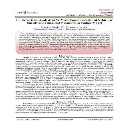 Bit Error Rate Analysis in WiMAX Communication at Vehicular  Speeds using mod...