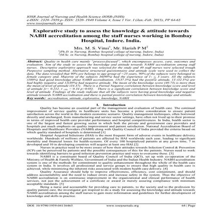 Explorative study to assess the knowledge & attitude towards NABH ...