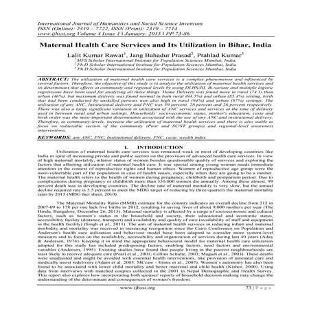 Maternal Health Care Services and Its Utilization in Bihar, India