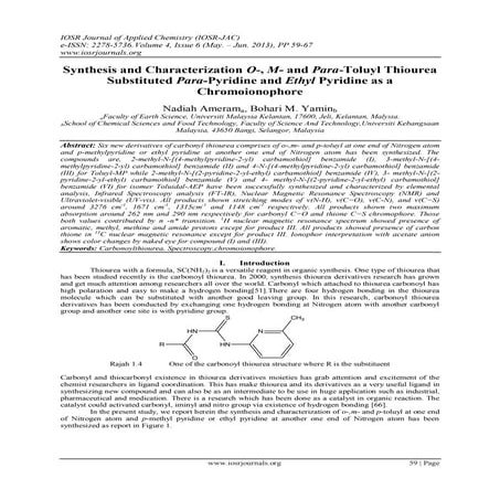 Synthesis and Characterization O-, M- and Para-Toluyl Thiourea Substituted Pa...