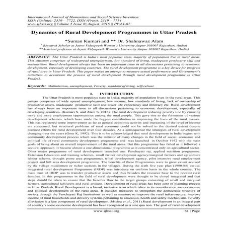 Dynamics of Rural Development Programmes in Uttar Pradesh | PDF