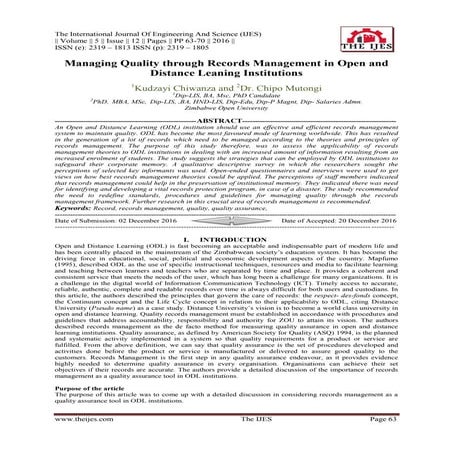 Managing Quality through Records Management in Open and Distance Leaning Inst...