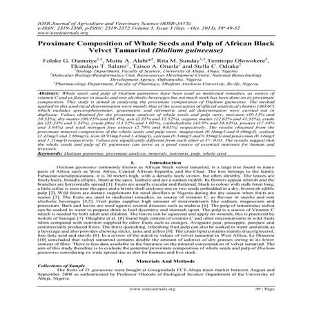 Proximate Composition of Whole Seeds and Pulp of African Black Velvet Tamarin...