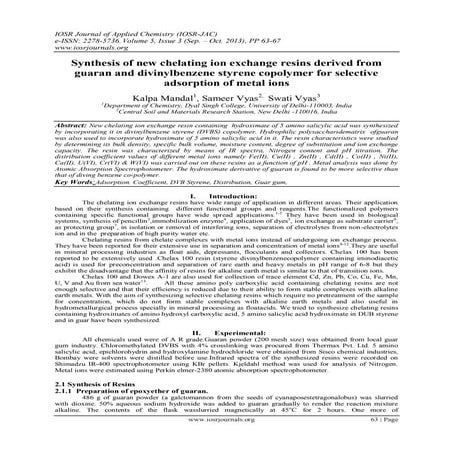 Synthesis of new chelating ion exchange resins derived from guaran and diviny...