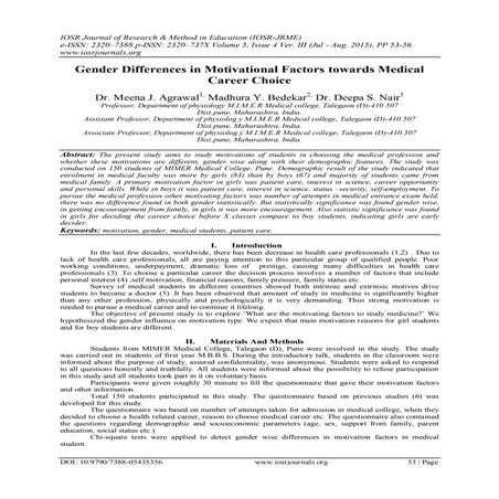Gender Differences in Motivational Factors towards Medical Career Choice