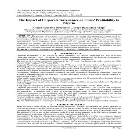 The Impact of Corporate Governance on Firms’ Profitability in Nigeria | PDF