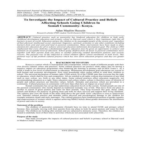To Investigate the Impact of Cultural Practice and Beliefs Affecting ...