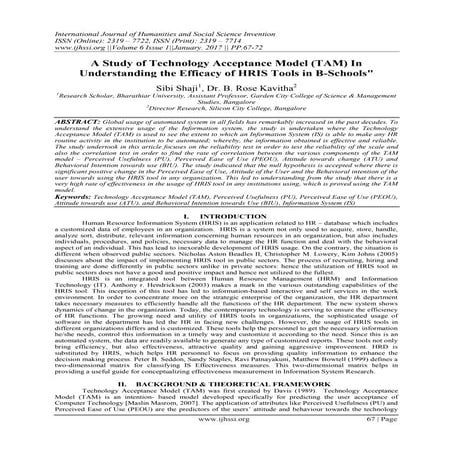 A Study of Technology Acceptance Model (TAM) In Understanding the Efficacy of...