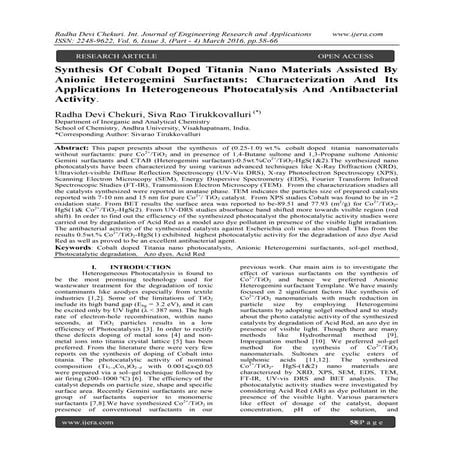 Synthesis Of Cobalt Doped Titania Nano Materials Assisted By Anionic Heteroge...