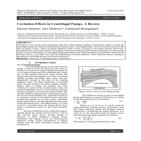 Cavitation Effects in Centrifugal Pumps- A Review