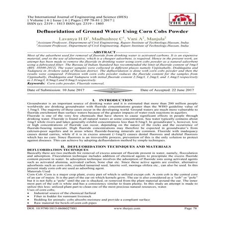 Defluoridation of Ground Water Using Corn Cobs Powder