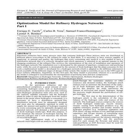 Optimization Model for Refinery Hydrogen Networks Part II | PDF