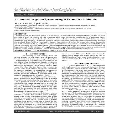 Automated Irrigation System using WSN and Wi-Fi Module