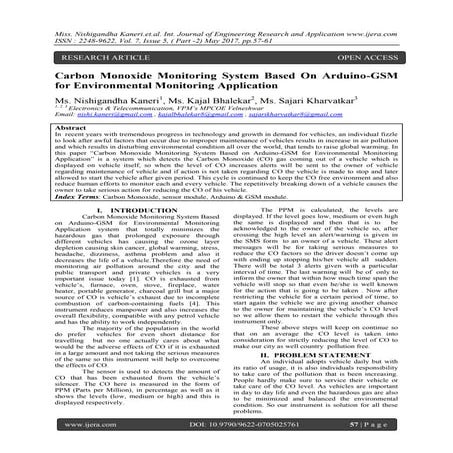 Carbon Monoxide Monitoring System Based On Arduino-GSM for Environmental Moni...