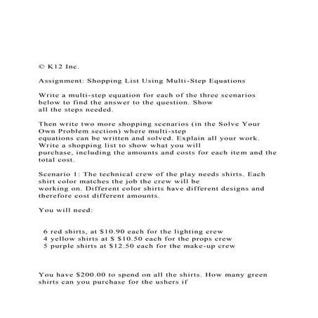 © K12 Inc. Assignment Shopping List Using Multi-Step Eq.docx