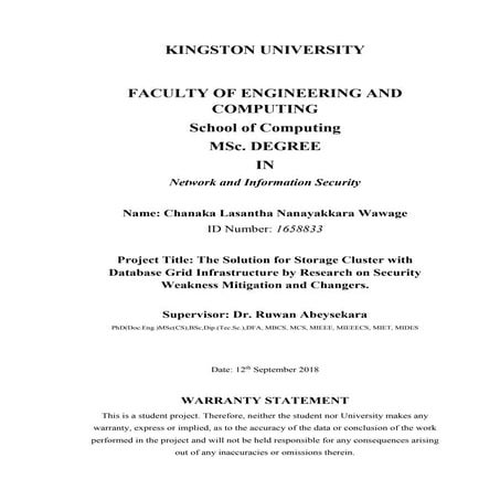 Project Title: The Solution for Storage Cluster with Database Grid Infrastruc...