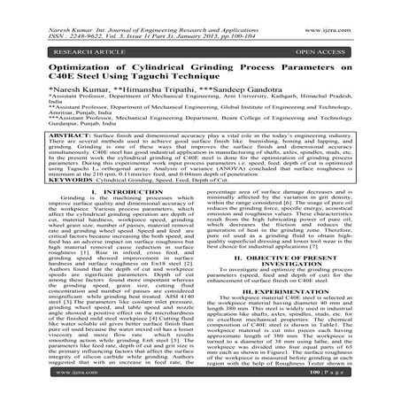 Optimization of Cylindrical Grinding Process Parameters on C40E Steel Using T...
