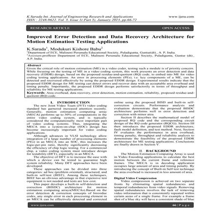 Improved Error Detection and Data Recovery Architecture for Motion Estimation...