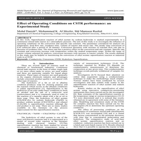 Effect of Operating Conditions on CSTR performance: an Experimental Study