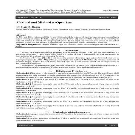 Maximal and Minimal α -Open Sets