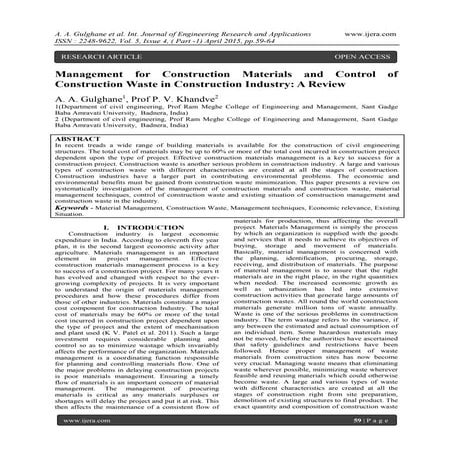 Management for Construction Materials and Control of Construction Waste in Co...