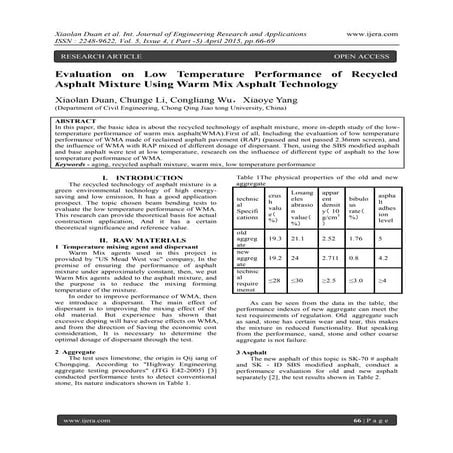 Evaluation on Low Temperature Performance of Recycled Asphalt Mixture Using W...