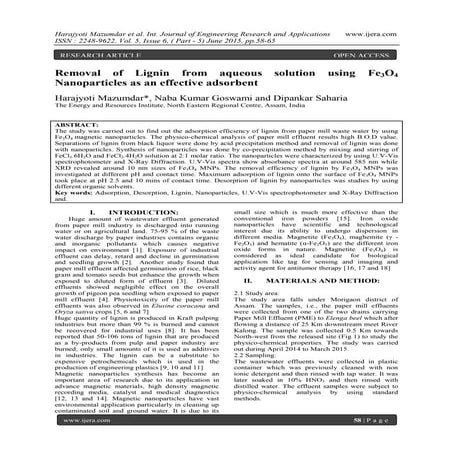 Removal of Lignin from aqueous solution using Fe3O4 Nanoparticles as an ...