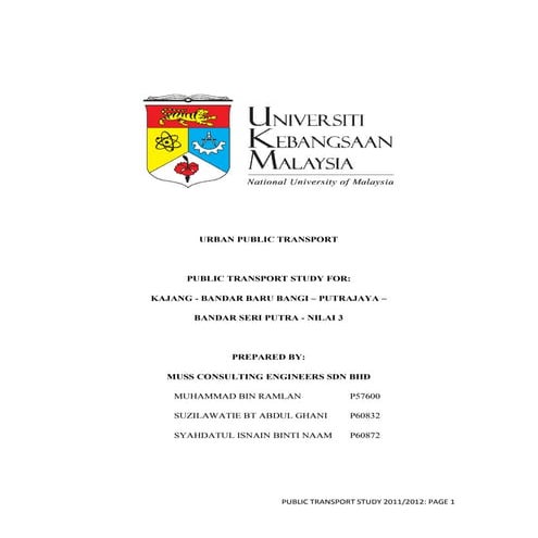 KA6564 Assignment 4 - Urban Public Transport Report