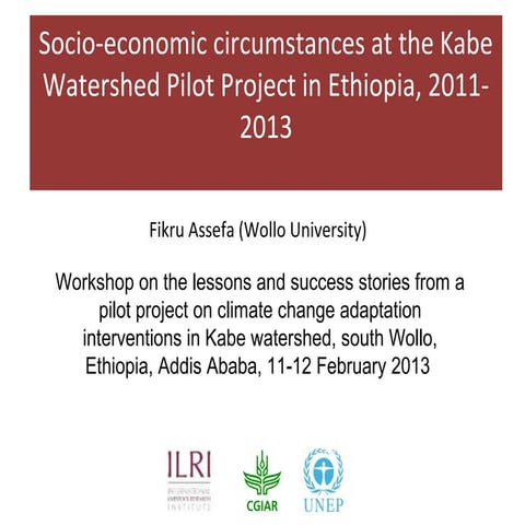 Socio-economic circumstances at the Kabe Watershed Pilot Project in Ethiopia,...