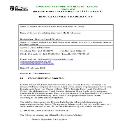 Kadoma Rimuka group of clinics - Profiles and final request