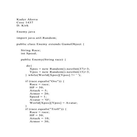 Kadyr AkovaCosc 1437D. KirkEnemy.javaimport java.util..docx