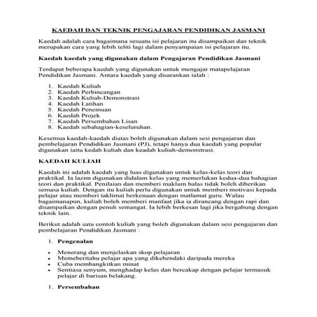 Kaedah dan teknik pengajaran pendidikan jasmani