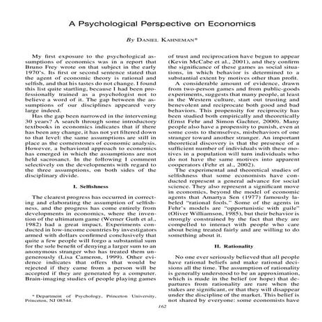 Kahneman 2003 psychological perspective on economics
