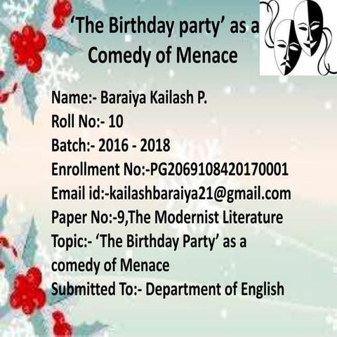 'The Birthday Party' as a Comedy Of Menace