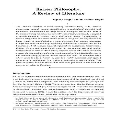 Kaizen philosophy, a review of literature