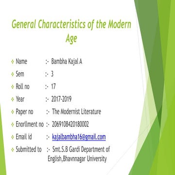 General Characteristics of the modern age