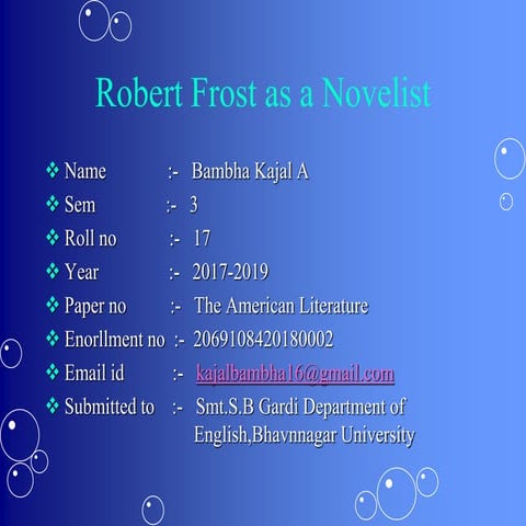 Robert Frost as  a Novelist