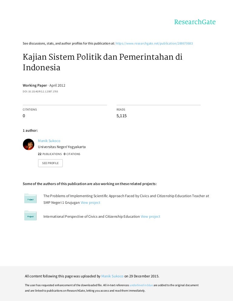 Kajian Sistem Politik Dan Pemerintahan Di Indonesia