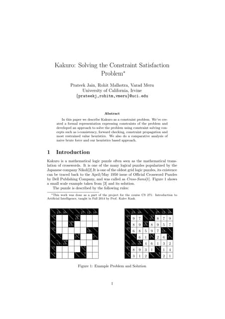 Kakuro: Solving the Constraint Satisfaction Problem