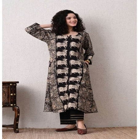 RFSS1831 - Floral Kalamkari Printed Summer Cotton Sleeveless Kurta With Pant main image 1