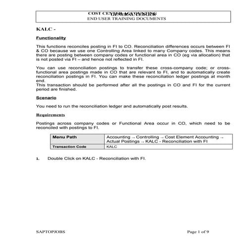 Kalc co reconciliation with fi