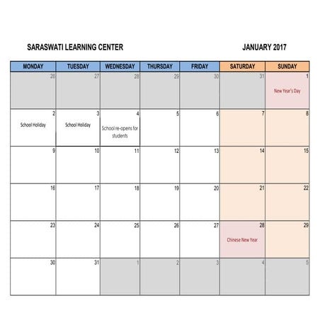 Kalender Akademik SLC Jan 17 - Jul 17