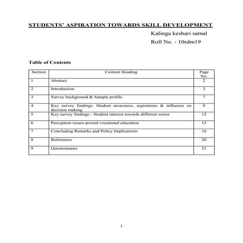 STUDENTS' ASPIRATION TOWARDS SKILL DEVELOPMENT REPORT